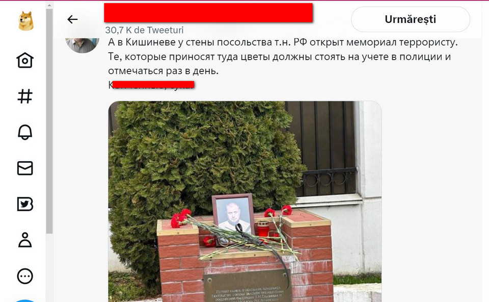 Ambasada Rusiei a instalat un memorial în Chișinău pentru teroristul Tatarskiy