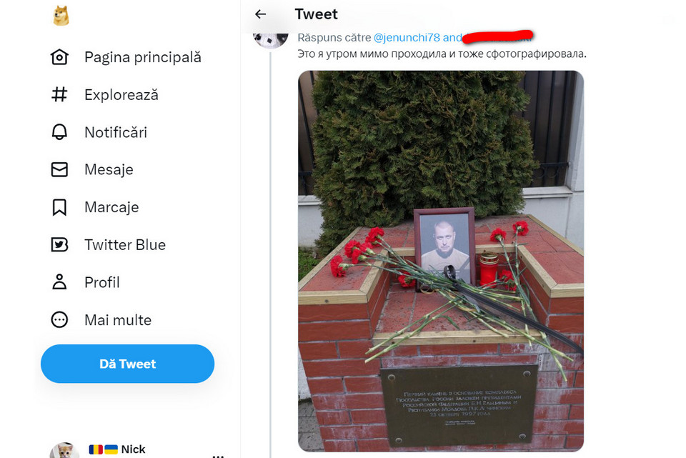 Ambasada Rusiei a instalat un memorial în Chișinău pentru teroristul Tatarskiy